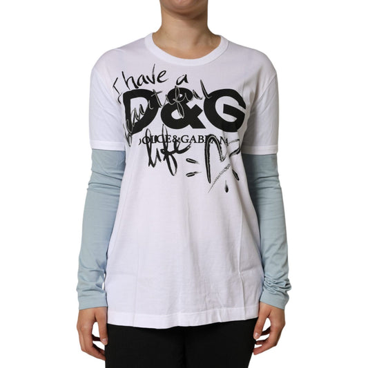 Dolce & Gabbana White Cotton Logo Print Round Neck T-shirt TSH84003-42