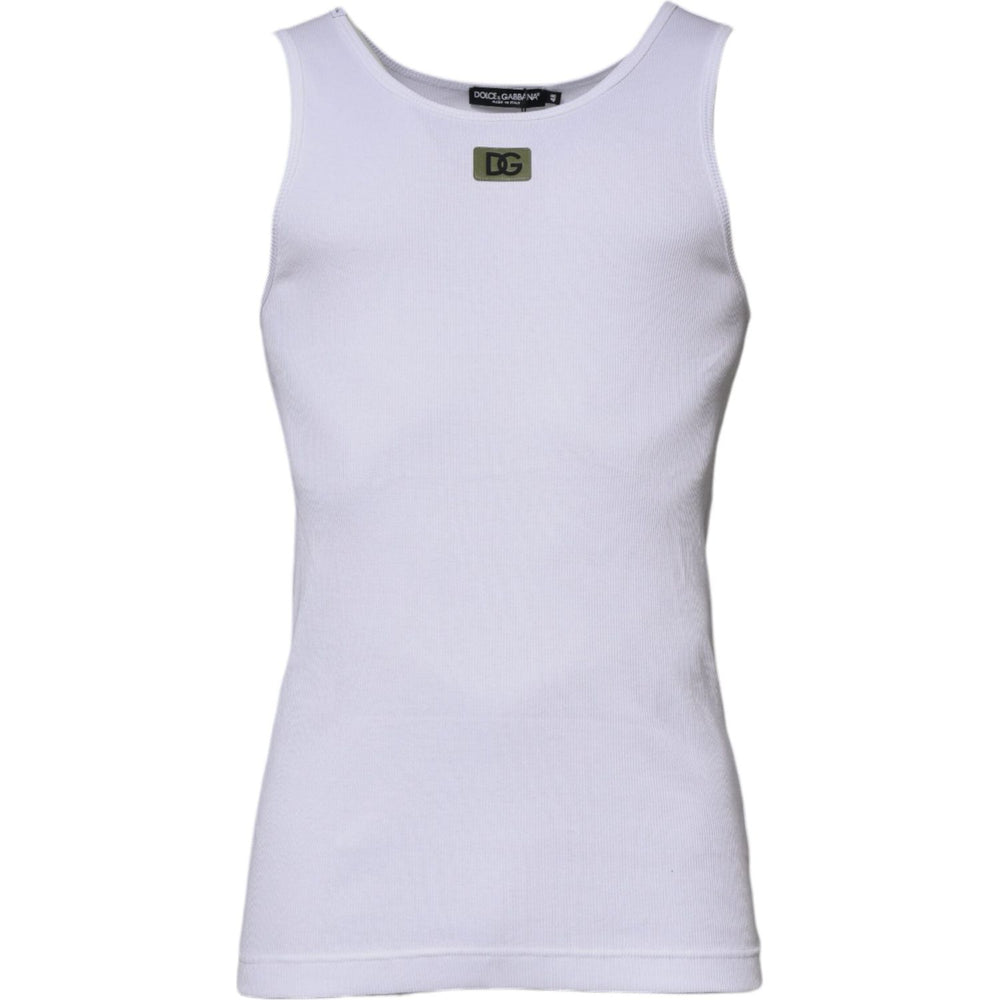 Dolce & Gabbana White Cotton Round Neck Sleeveless T-shirt TSH87519-48