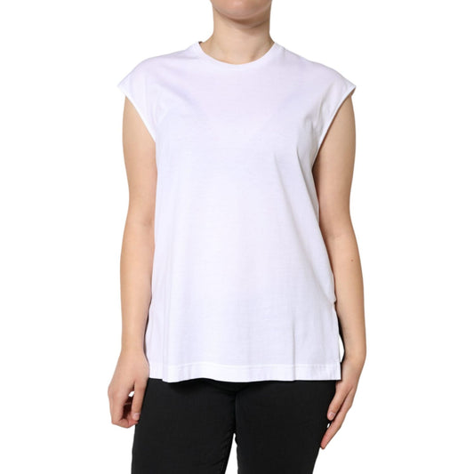 Dolce & Gabbana White Cotton Sleeveless Crew Neck T-shirt TSH86599-40