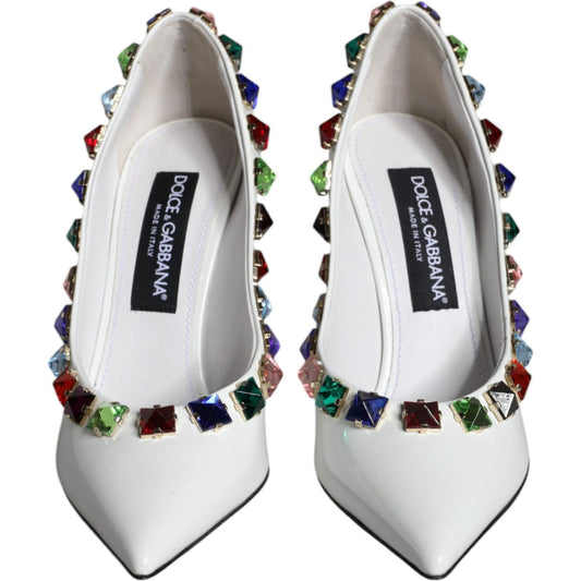 Dolce & Gabbana White Crystals Leather High Heels Pumps Shoes LA11361-39