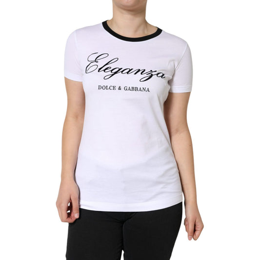 Dolce & Gabbana White Eleganza Print Cotton Short Sleeves T-shirt TSH86597-46