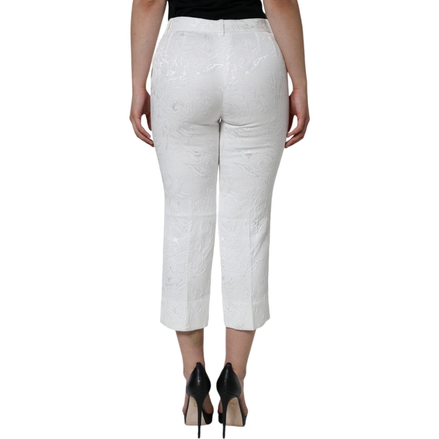 Dolce & Gabbana White Floral Brocade Cotton Cropped Pants PAN75575-40