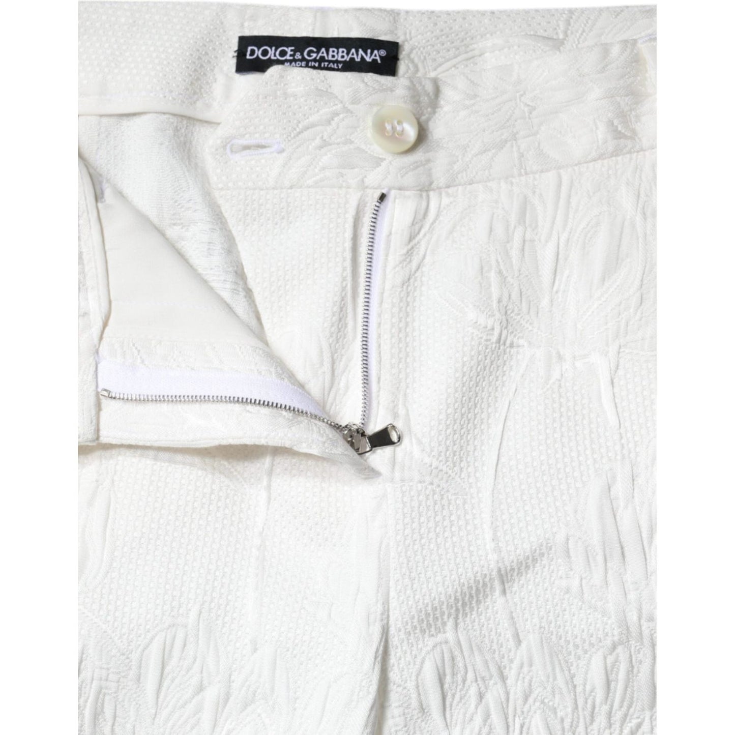Dolce & Gabbana White Floral Brocade Cotton Cropped Pants PAN75575-40