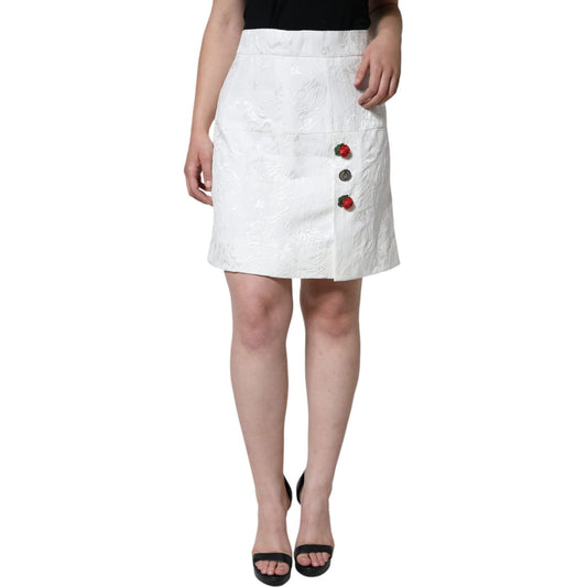 Dolce & Gabbana White Floral Brocade Embellished Mini Skirt SKI2005-44
