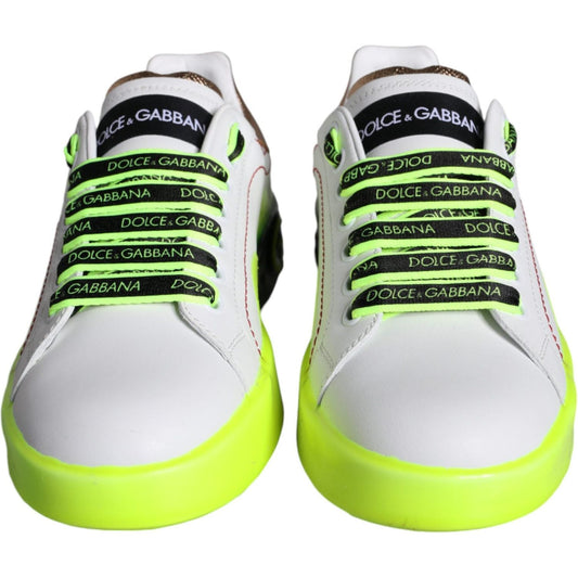 Dolce & Gabbana White Leather Portofino Low Top Sneakers Shoes LA11397-35