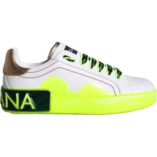 Dolce & Gabbana White Leather Portofino Low Top Sneakers Shoes LA11397-35