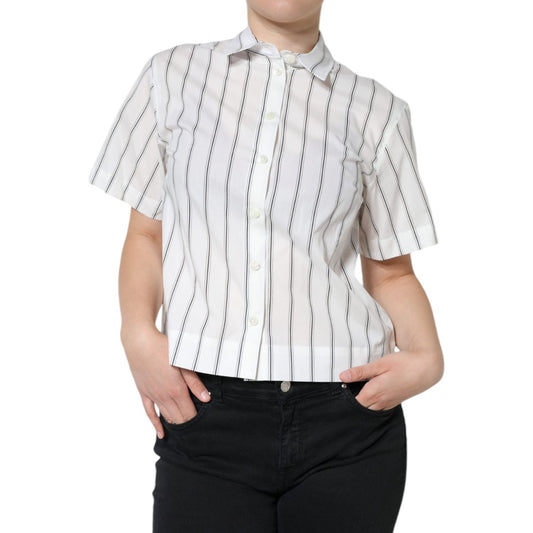Dolce & Gabbana White Striped Collared Short Sleeve Polo Top TSH5964-40