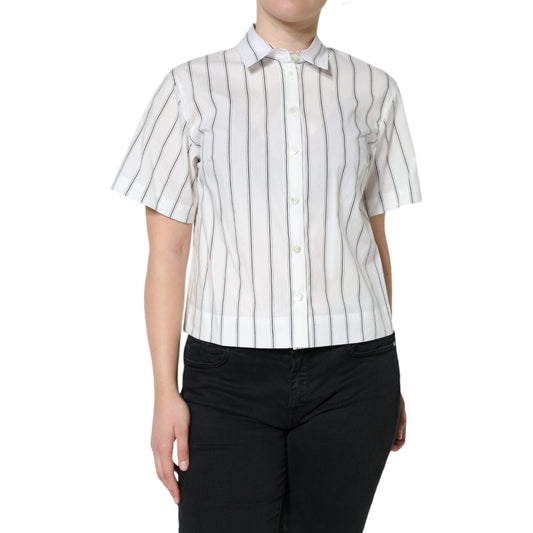 Dolce & Gabbana White Striped Collared Short Sleeve Polo Top TSH5964-40