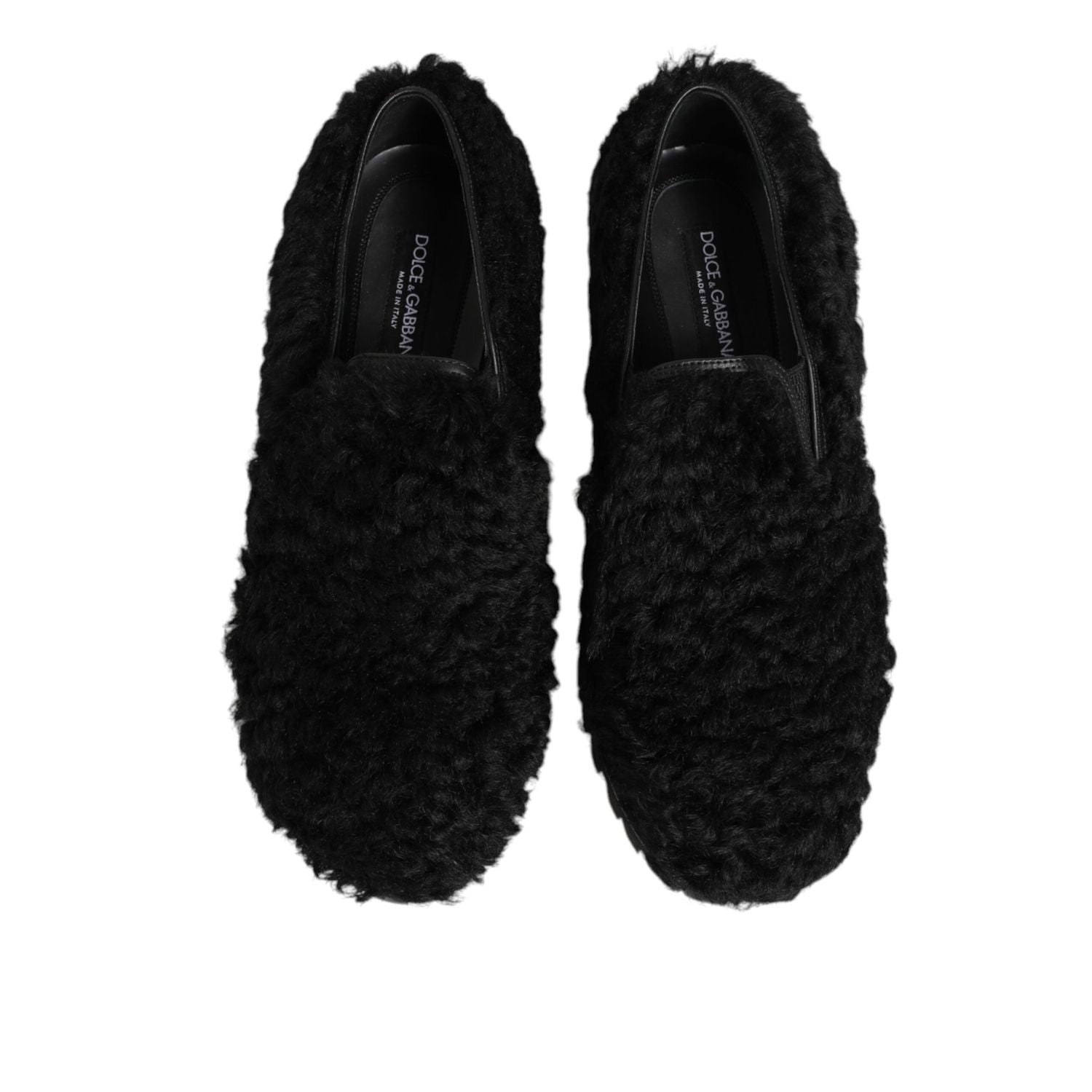 Dolce & Gabbana Dress Black Fur Leather Slippers Men Shoes