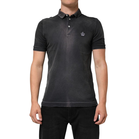 Dolce & Gabbana Gray Cotton Crown Collared Men Polo T-shirt TSH90562-50