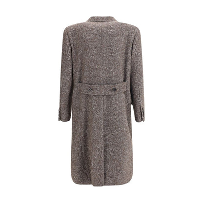 Dolce & Gabbana Gray Fleece Wool Coat with herringbone pattern, wide lapel, flap pockets, and martingale back view