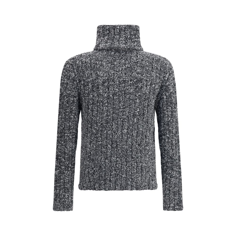 Dolce & Gabbana Gray Fleece Wool Turtleneck, ribbed and multicolored pattern sweater, AW25 collection, elegant winter style.