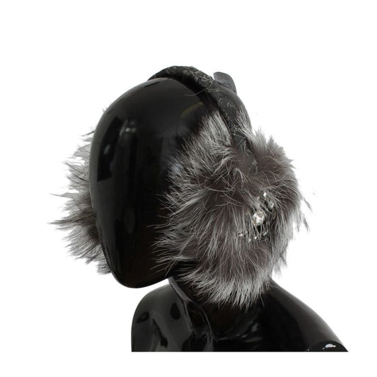 Dolce & Gabbana Gray Fox Fur Crystal Ear Muffs SIG31612