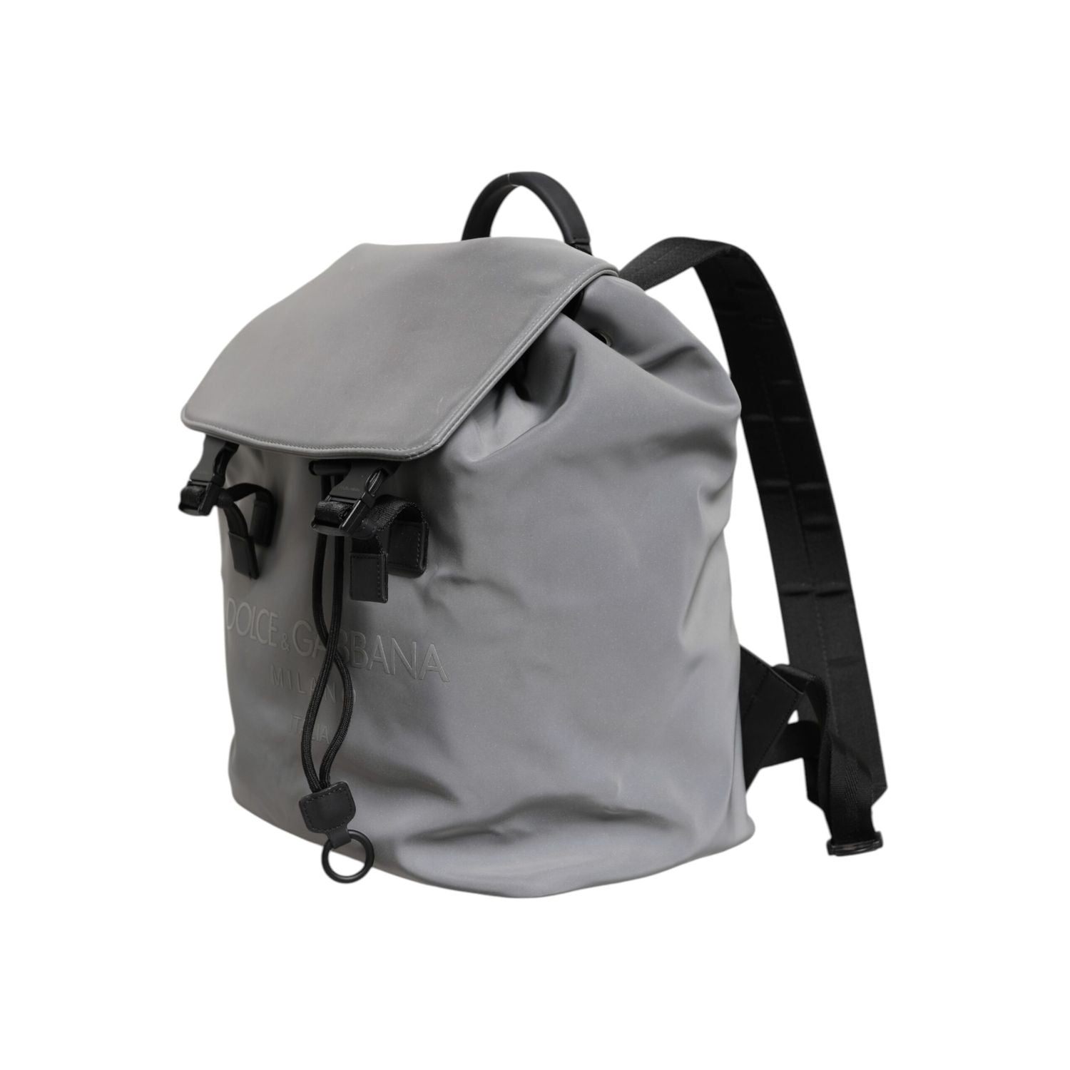 Dolce & Gabbana Gray Palermo Reflector Buckles Drawstring Backpack Bag