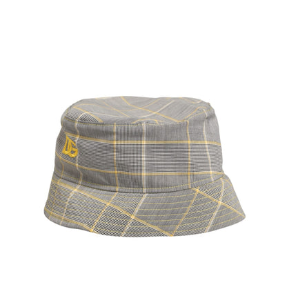 Dolce & Gabbana Gray Yellow Wool Blend Plaid Bucket Cap Men Hat with yellow check pattern, stylish Italian design.