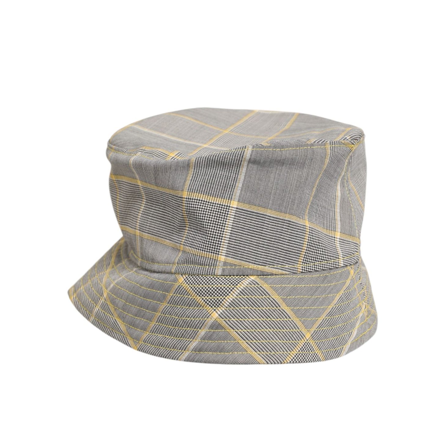 Dolce & Gabbana Gray Yellow Wool Blend Plaid Bucket Cap Men Hat luxurious Italian-made fashion accessory