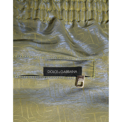 Dolce & Gabbana Green Polyester Metallic Logo Print Men Swimwear