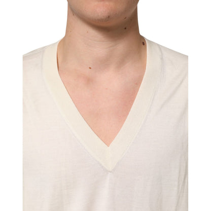 Dolce & Gabbana Ivory Virgin Wool Men V-Neck Knit Sweater