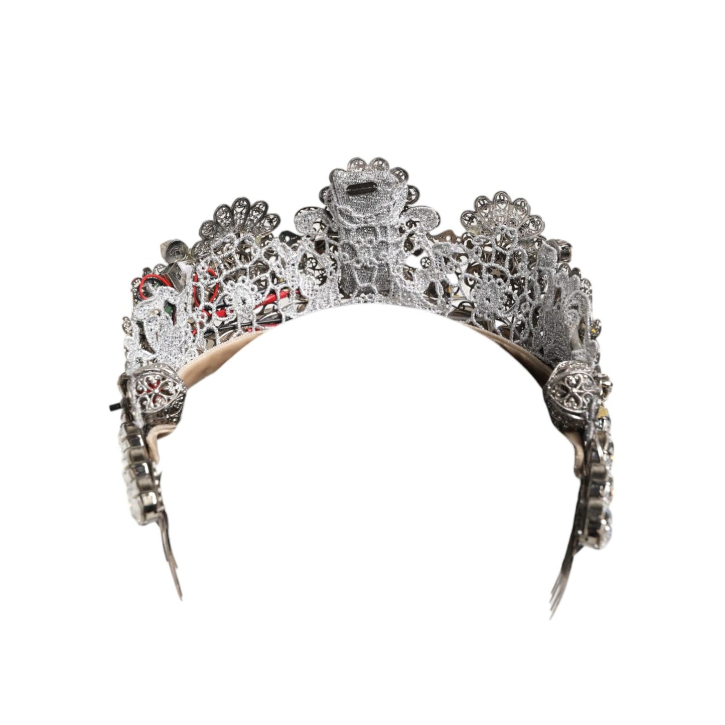 Dolce & Gabbana LED Crystal Embellished Silver Floral Filigree Crown Tiara with sparkling crystals and LED lights