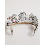 Dolce & Gabbana LED Crystal Embellished Silver Floral Filigree Crown Tiara with intricate design and LED lights