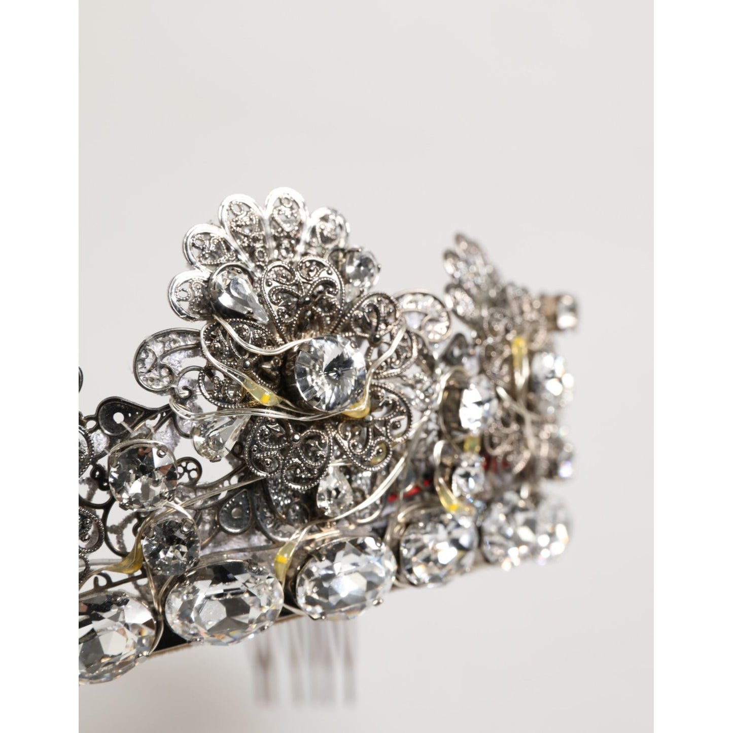 Dolce & Gabbana LED Crystal Embellished Silver Floral Filigree Crown Tiara with sparkling crystals and LED lights