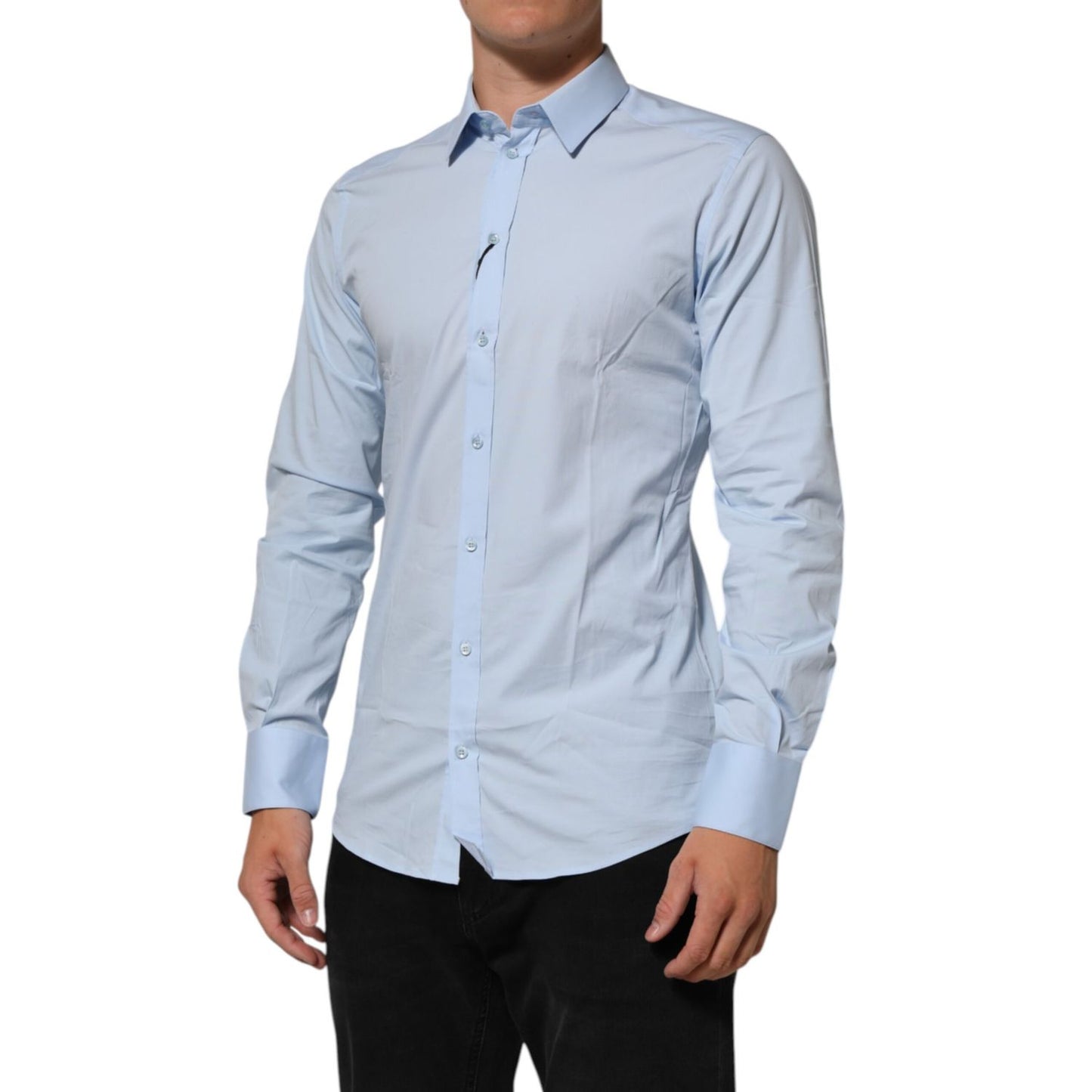 Dolce & Gabbana Light Blue Cotton GOLD Formal Men Dress Shirt