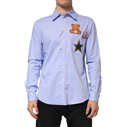 Dolce & Gabbana Light Blue Cotton Teddy Bear Long Sleeve Shirt
