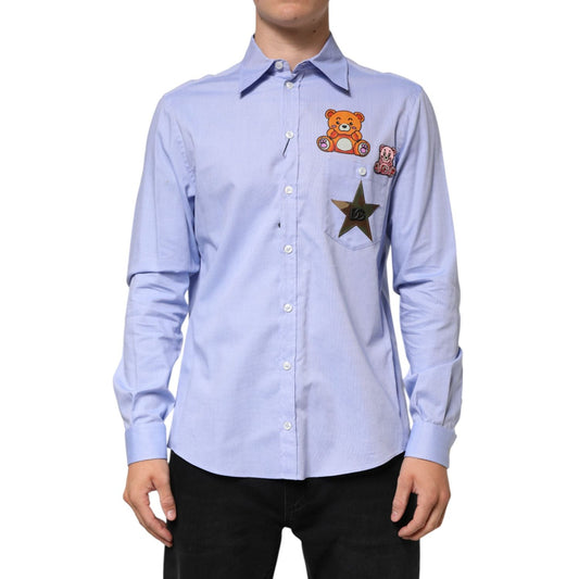 Dolce & Gabbana Light Blue Cotton Teddy Bear Long Sleeve Shirt TSH90807-40