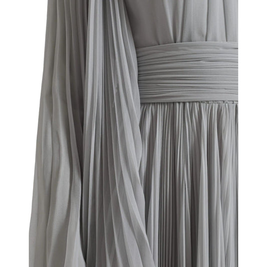 Dolce & Gabbana Light Grey Polyester Pleated Long Maxi Dress DR281072-40