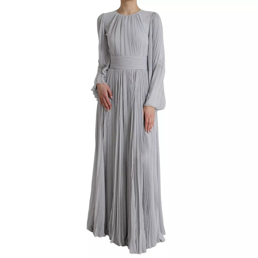 Dolce & Gabbana Light Grey Polyester Pleated Long Maxi Dress DR281072-40