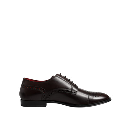 Dolce & Gabbana Maroon Calfskin Leather Derby Men Dress Shoes