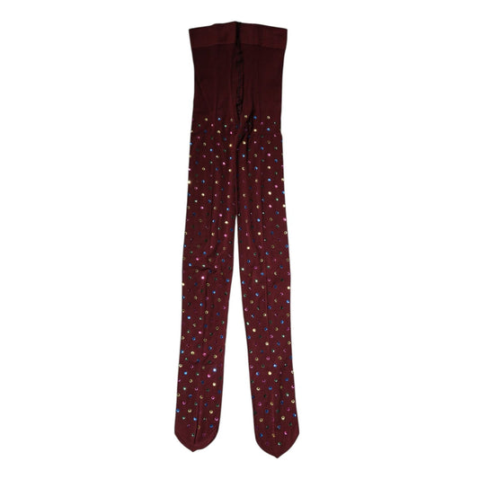 Dolce & Gabbana Maroon Nylon Crystal Embellished Pantyhose Tights SCS2165-M