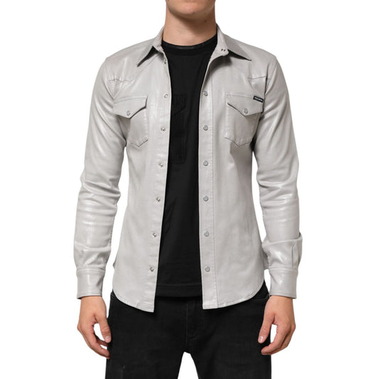 Dolce & Gabbana Metallic Gray Cotton Button Down Men Shirt TSH90790-39