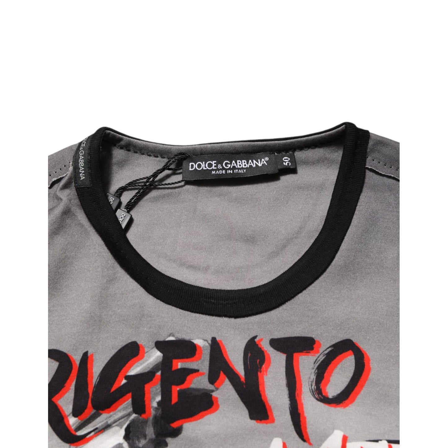 Dolce & Gabbana Multicolor Agrigento Dance Jazz Music Print T-shirt showing neck tag and design detail.