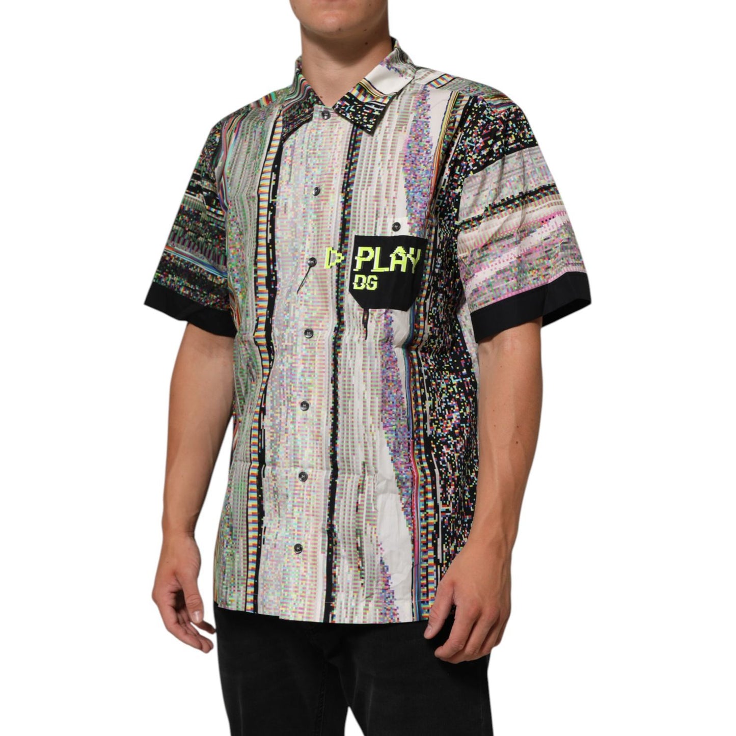 Dolce & Gabbana Multicolor Graphic Collared Casual Shirt in premium cotton with bold design, perfect for smart-casual occasions.