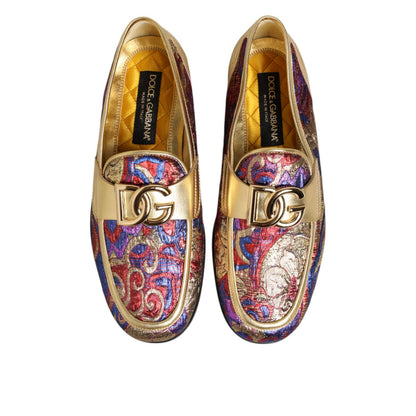 Dolce & Gabbana Multicolor Jacquard Gold DG Logo Loafer Shoes