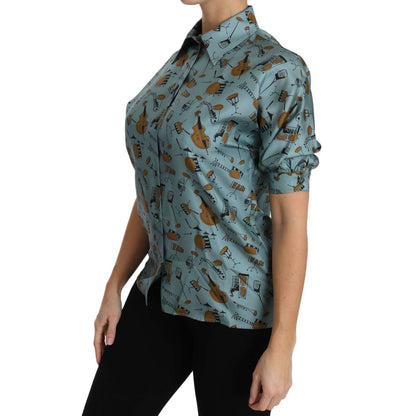 Dolce & Gabbana Multicolor Musical Instruments Silk Short sleeve Shirt
