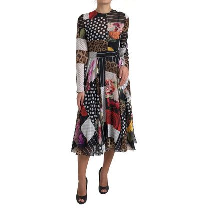 Dolce & Gabbana Multicolor Patchwork Floral Leopard Dress