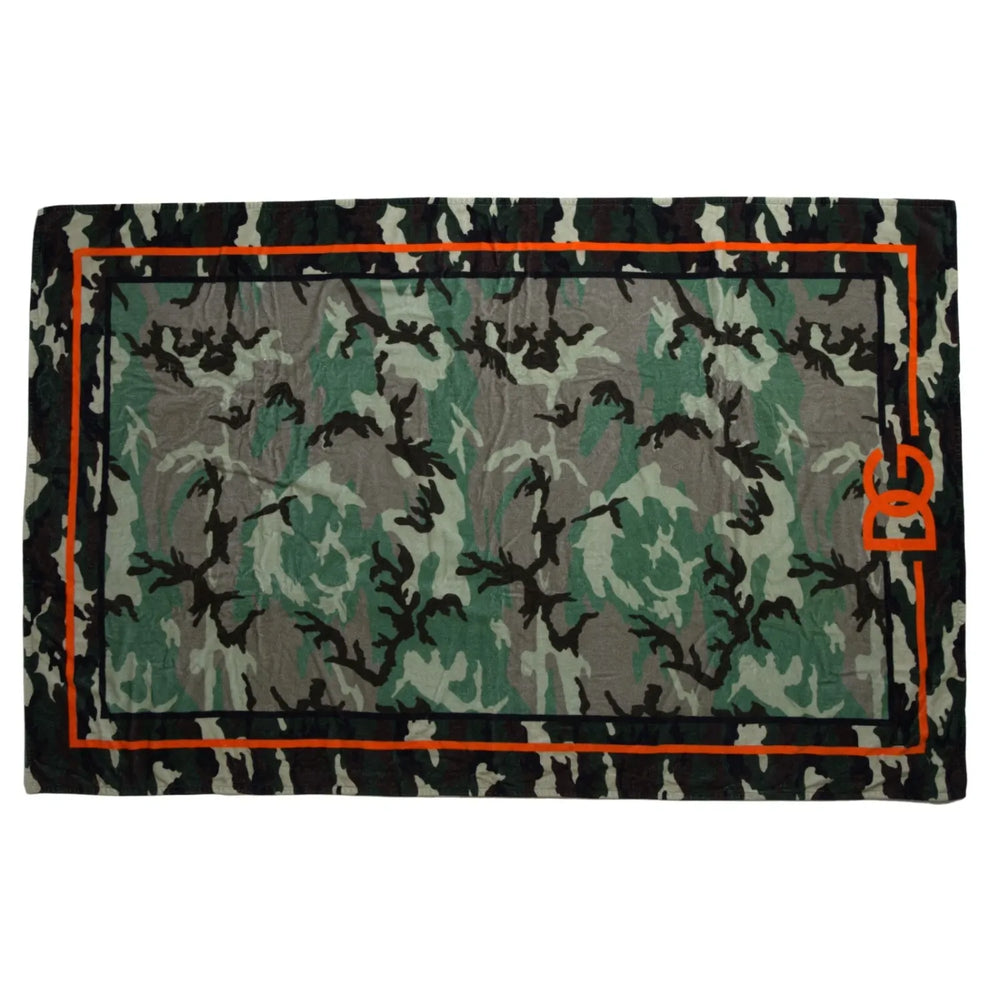 Dolce & Gabbana Multicolor Printed Cotton Wrap Shawl Scarf with camouflage design and DG logo, luxury men's fashion accessory.