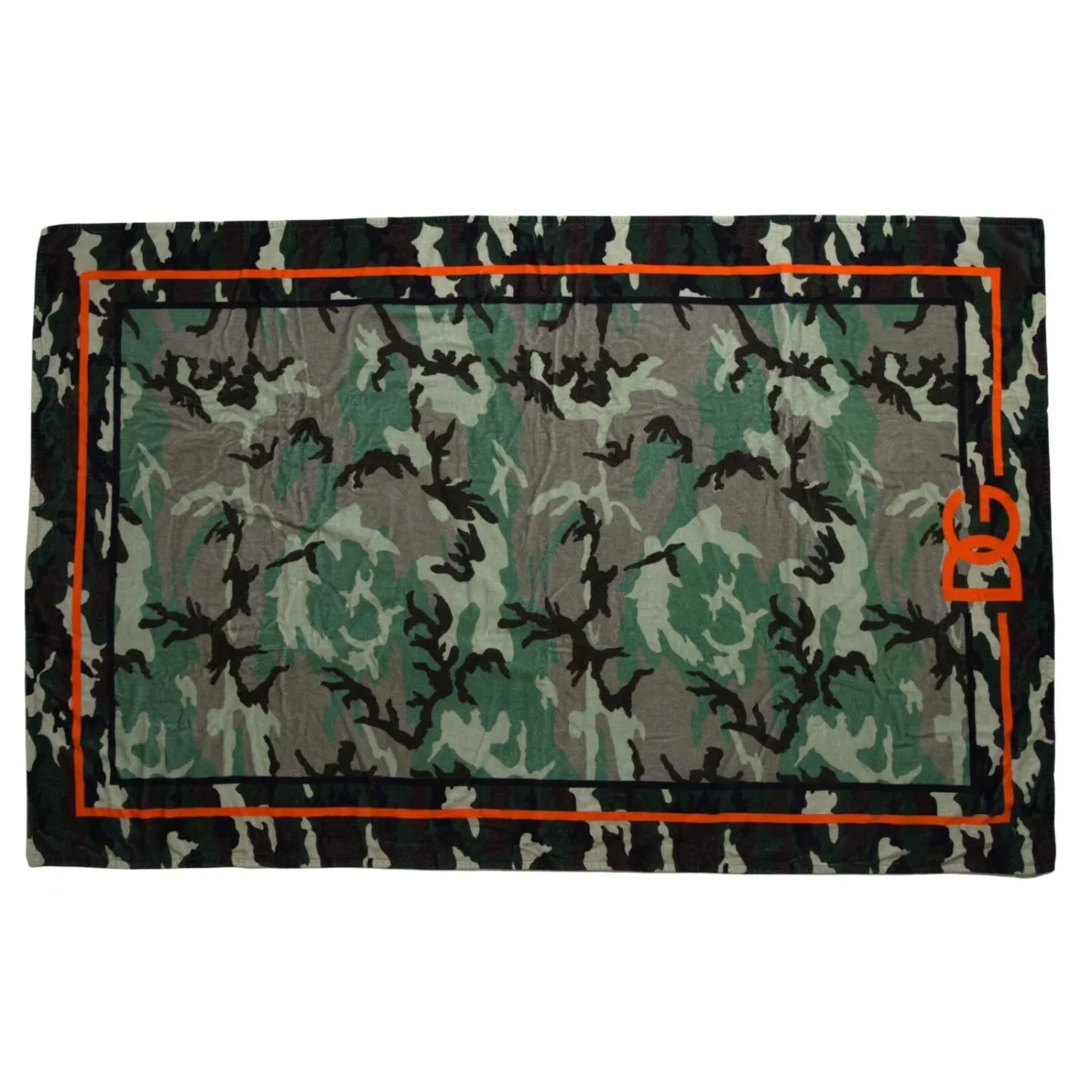 Dolce & Gabbana Multicolor Printed Cotton Wrap Shawl Scarf with camouflage design and DG logo, luxury men's fashion accessory.