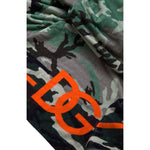 Dolce & Gabbana Multicolor Printed Cotton Wrap Shawl Scarf with orange logo details on camouflage background, 100% cotton made in Italy