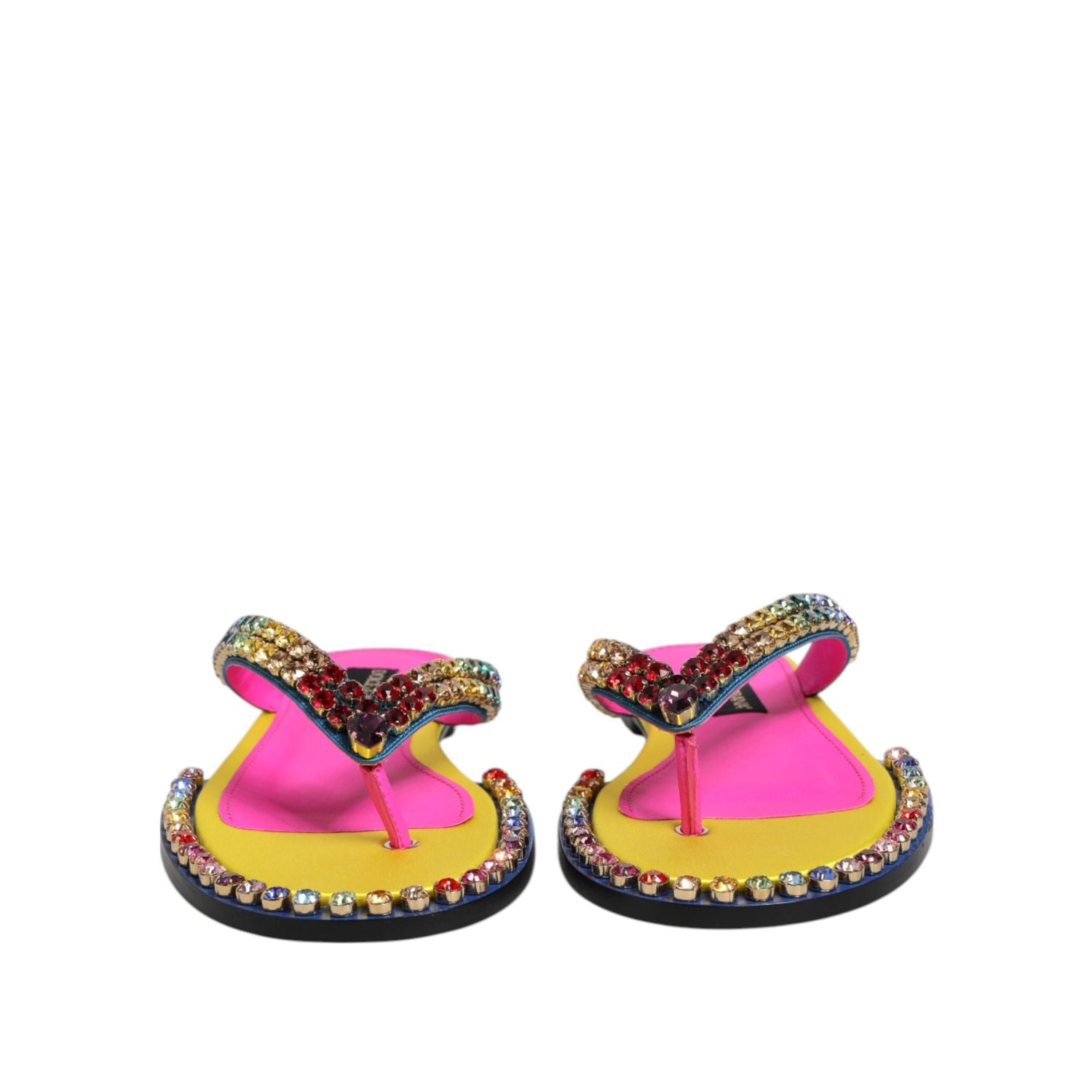 Dolce & Gabbana Multicolor Rhinestone Flip Flop Flat Sandals Shoes