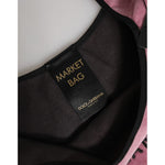 Label inside Dolce & Gabbana Pink Cotton Velvet DG MILANO Shoulder Shopping Borse Bag showing market bag and logo details.