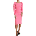 Dolce & Gabbana Pink Polyester Long Sleeves Sheath Midi Dress featuring a sleek silhouette and sophisticated design.
