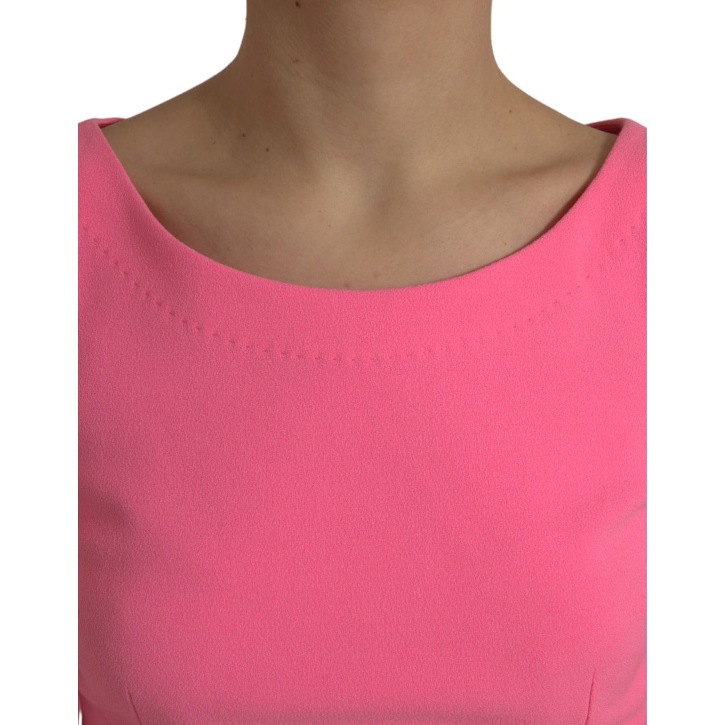 Close-up of Dolce & Gabbana Pink Polyester Long Sleeves Sheath Midi Dress neckline detail