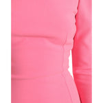 Close-up of pink polyester fabric on Dolce & Gabbana Pink Polyester Long Sleeves Sheath Midi Dress.