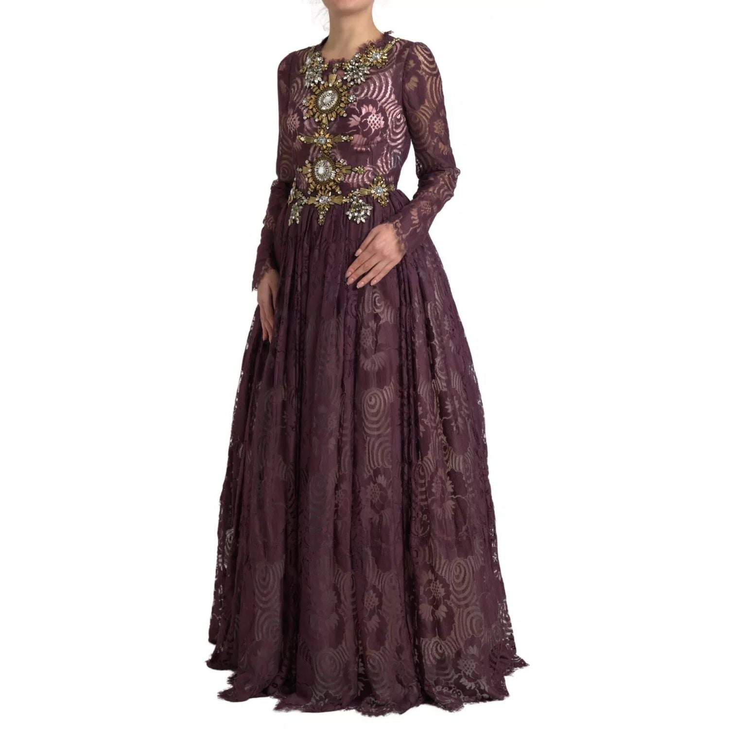 Dolce & Gabbana Purple Viscose Crystal A-Line Gown Dress