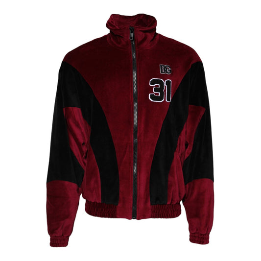Dolce & Gabbana Red Black Cotton Logo FullZip Bomber Jacket TSH90304-52