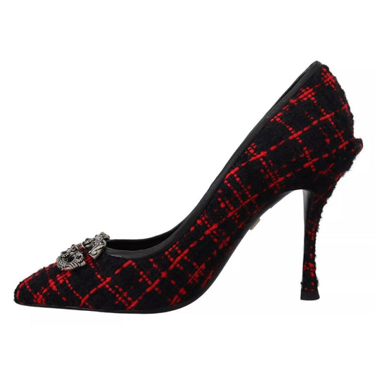 Dolce & Gabbana Red Black Tweed DG Amore Heels Pumps Shoes LA10170-37