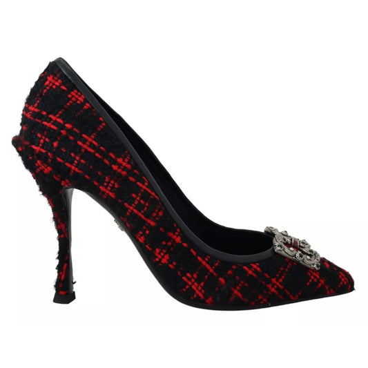 Dolce & Gabbana Red Black Tweed DG Amore Heels Pumps Shoes LA10170-37